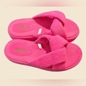 Aerie Hot Pink Terry Cloth Cross Band Slides Women’s Size 9